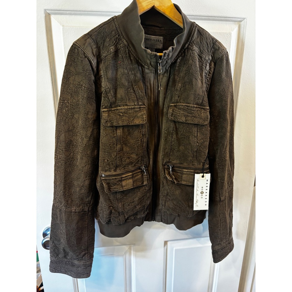 NWT Marrakech Anthropologie Textured Bomber Jacket Taupe Floral Utility Vogue XL